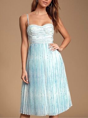 NWT Lulu's Blue and White Striped Spaghetti- Strap Midi Dress
